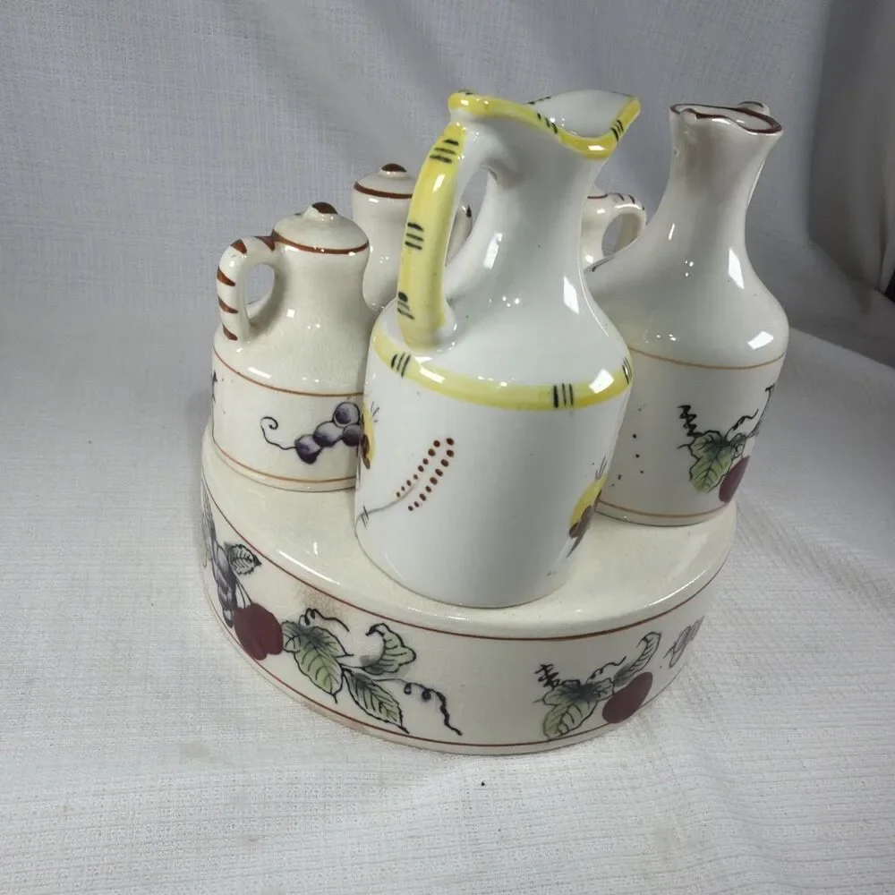 Vintage Nasco Del Coronado Condiment Caddy Set Fruit As Is Missing Tops No Spoon
